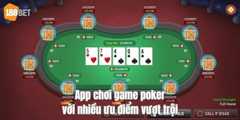 App Chơi Game Poker - Thế Giới Cá Cược Đỉnh Cao Nhất Năm Ứng dụng chơi poker của 188Bet sở hữu loạt ưu điểm nổi trội.